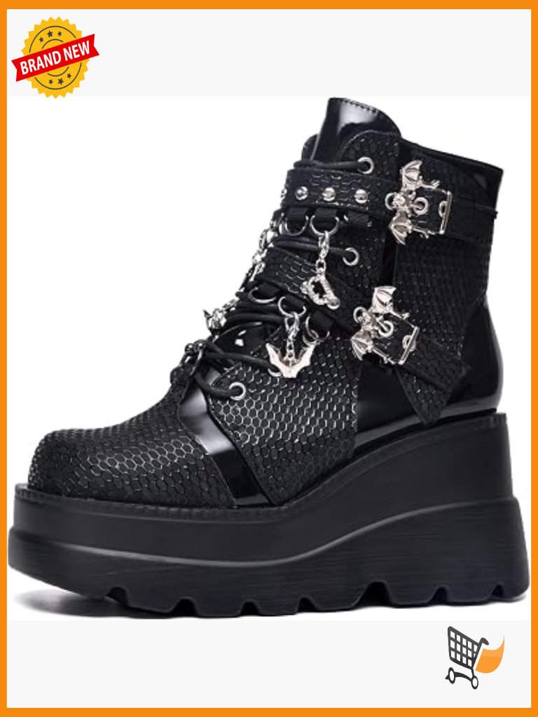Platform Combat Ankle Boots Chunky Heel Lace Up Side Zip Goth Punk Booties